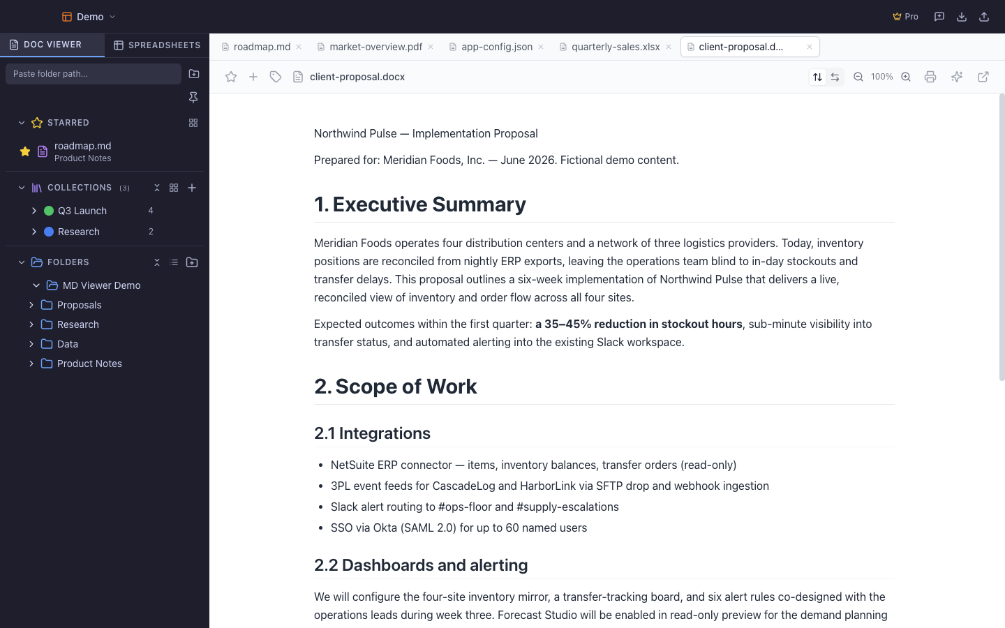 A Word proposal document rendered with headings and lists intact
